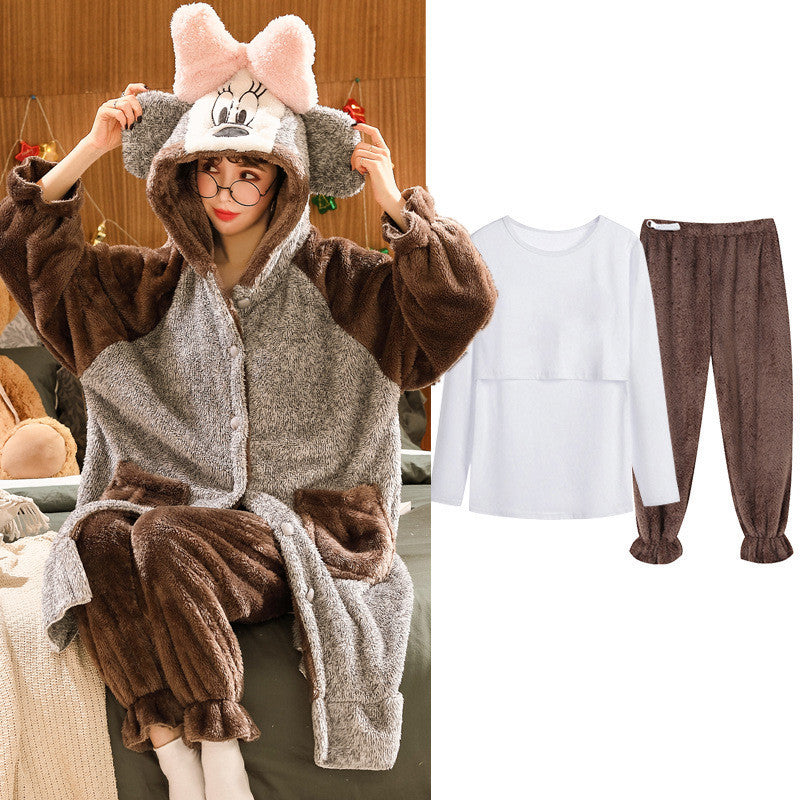 Flannel Two-piece Maternity Nursing Homewear