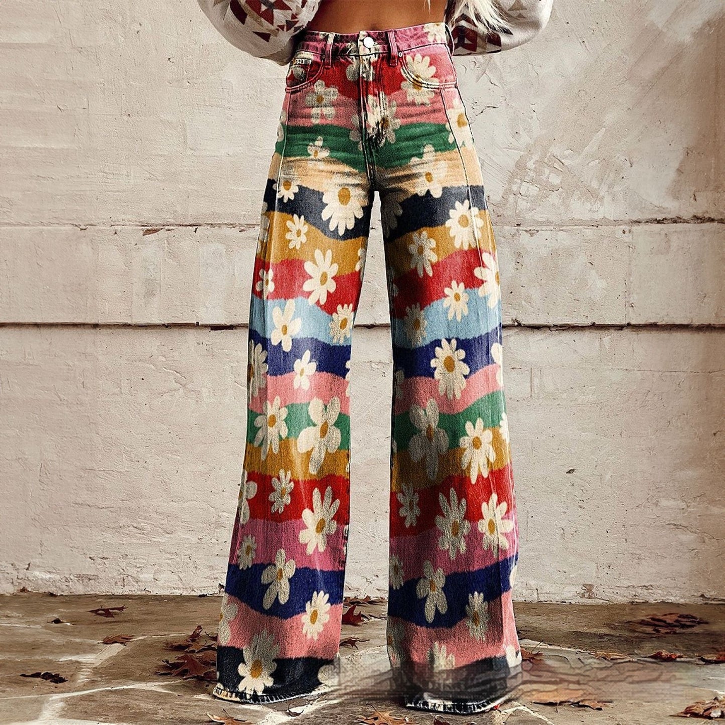 Foreign Trade Women's Casual Pants Imitation Jeans Wide Leg
