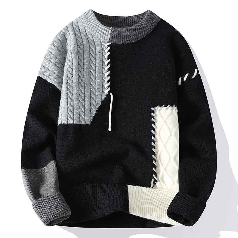 Ins Colorblock Pullover Sweater Winter Fashion Long Sleeve Knitted Top Men's Clothing