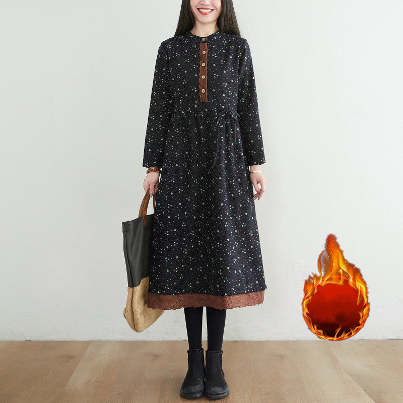 Ethnic Printed Plush Fitted Long Sleeve Dress - BabynBeauty