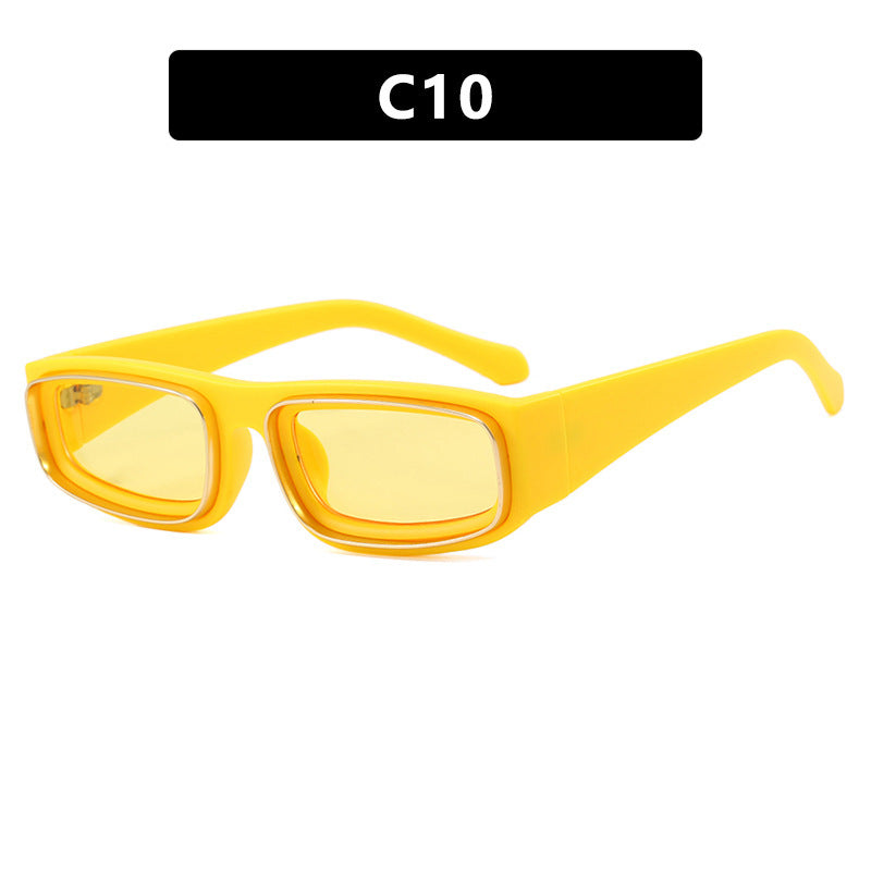 Double Circle Narrow Frame Square Sun Glasses