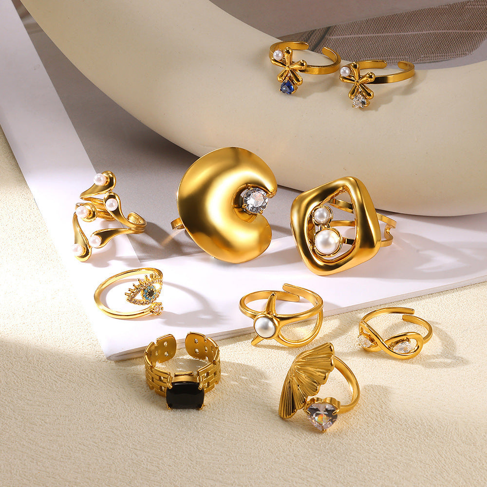 Stainless Steel Golden Pearl Ring Shaped Exaggerated
