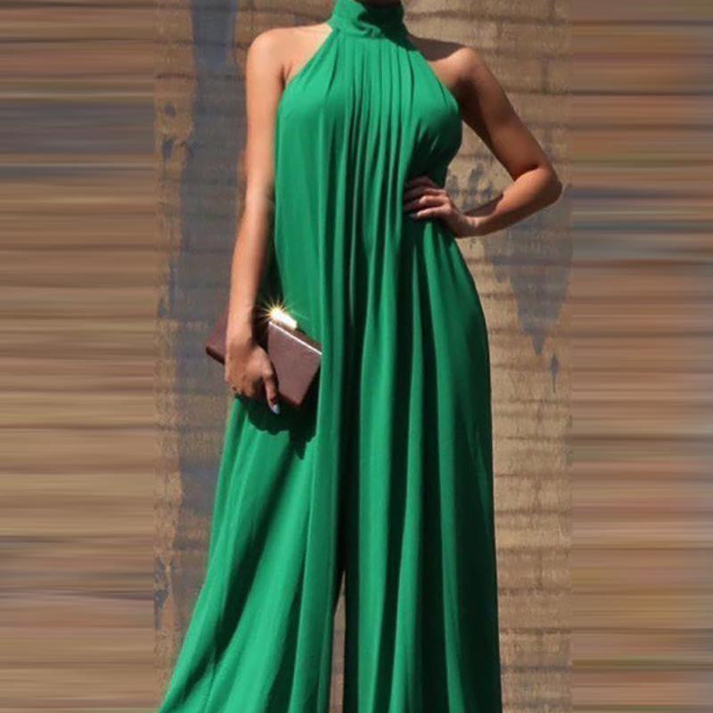 Sleeveless High-neck Loose Fit Wide-leg Pants
