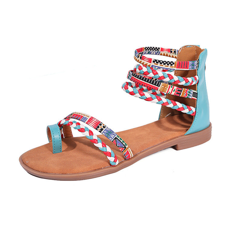 Ethnic Style Colorful Stitching Large Size Flat Bottom Sandals