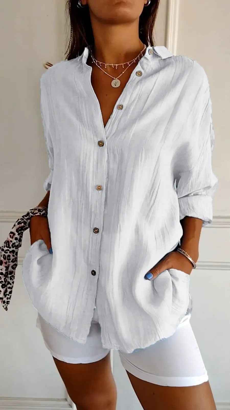 Popular Spring And Summer New Women's Loose Open Button Shirt Solid Color Top