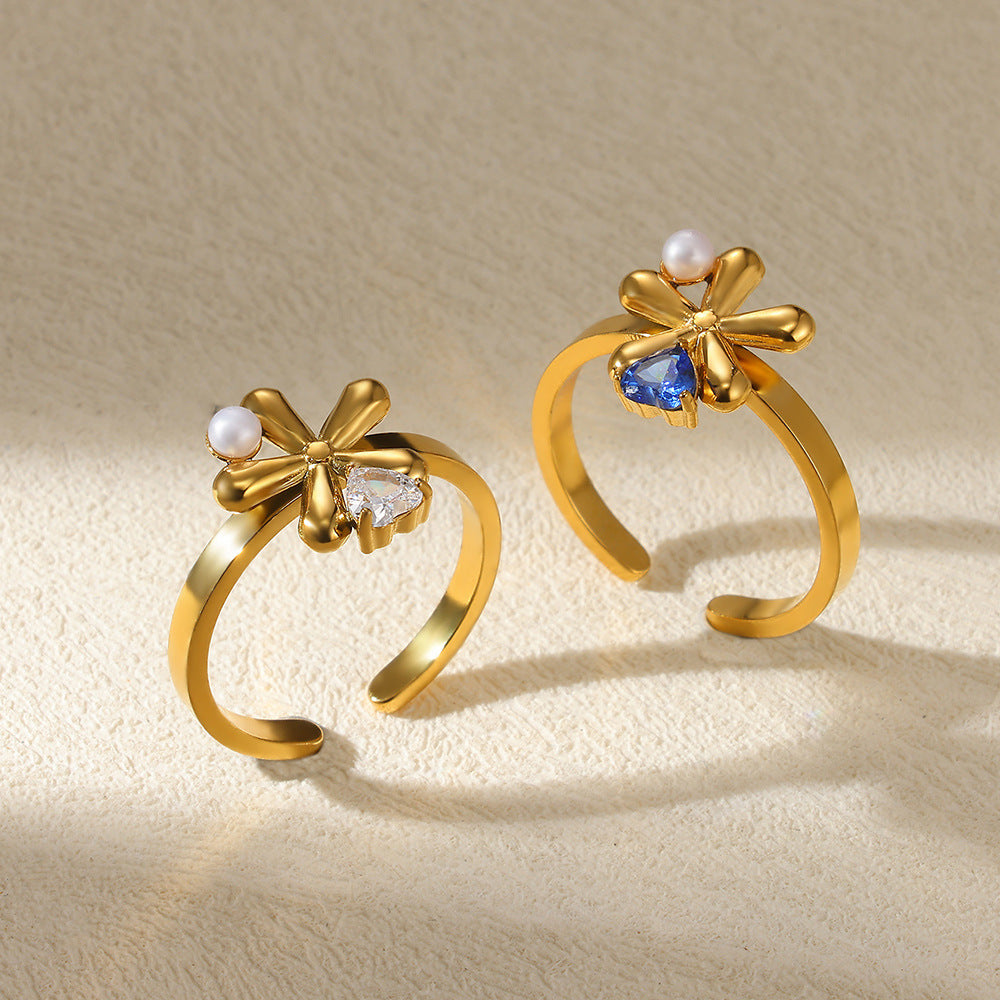 Stainless Steel Golden Pearl Ring Shaped Exaggerated
