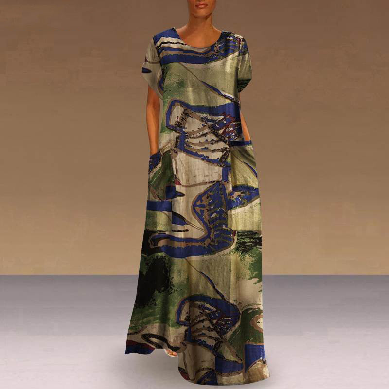 Plus Size Digital Print Ethnic Loose Long Dress