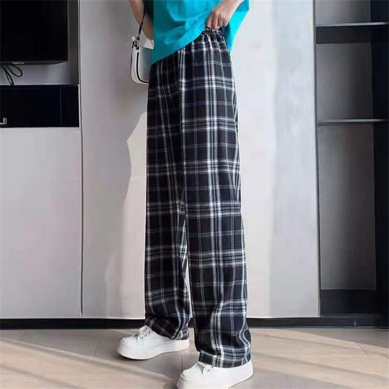 Plaid Wide Leg Pants Women Casual Pants - BabynBeauty