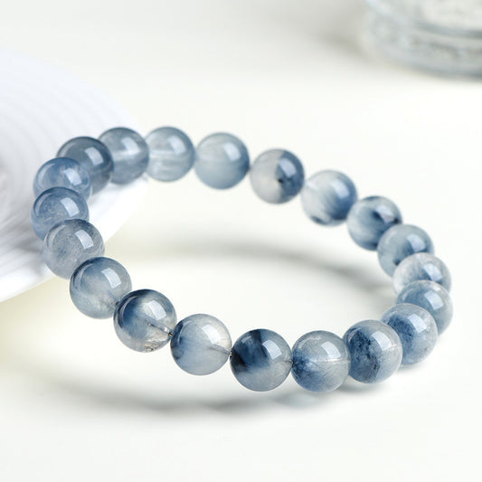 Natural Half Pot Blue Rabbit Hair Round Bead Bracelet