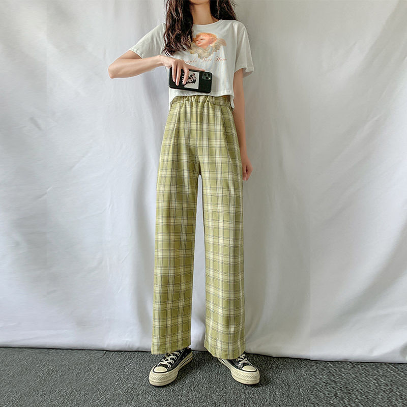 Plaid Wide Leg Pants Women Casual Pants - BabynBeauty