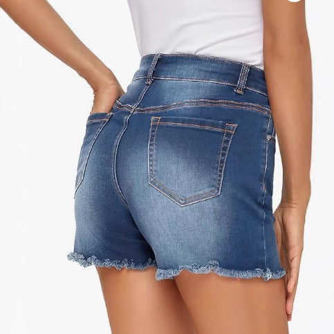 Summer High Waist All-match Slim Fit Tassel Women's Denim Shorts