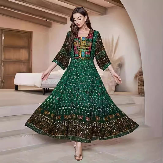 Ethnic Style Flat Collar Cotton Silk Short Sleeve French Dress