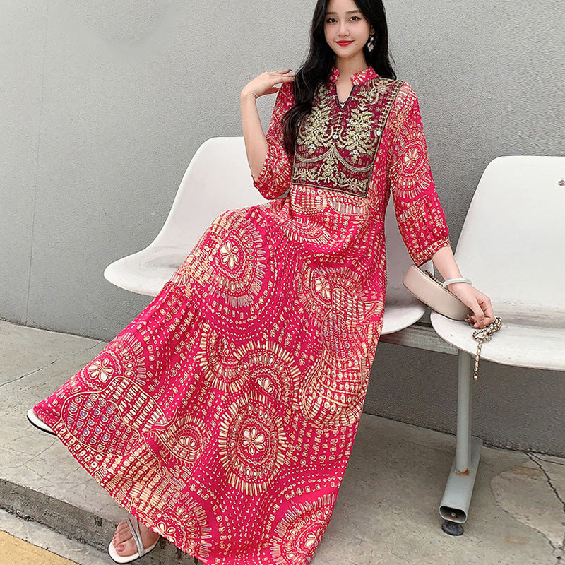 Long Skirt, Ethnic Style Dress, Women's Summer Cotton Silk Floral Print