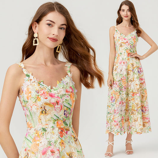 Flower Cutout Embroidered Women Lace Dress - BabynBeauty