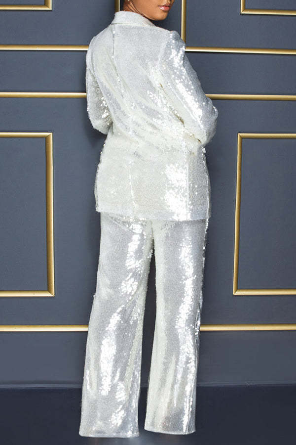 Slim-fit Sequined Suit Top And Trousers Women's Suit