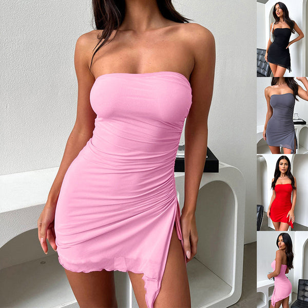 Y2K Tube-top Split Dress Summer Ins Fashion Backless Short Dresses For Women - BabynBeauty