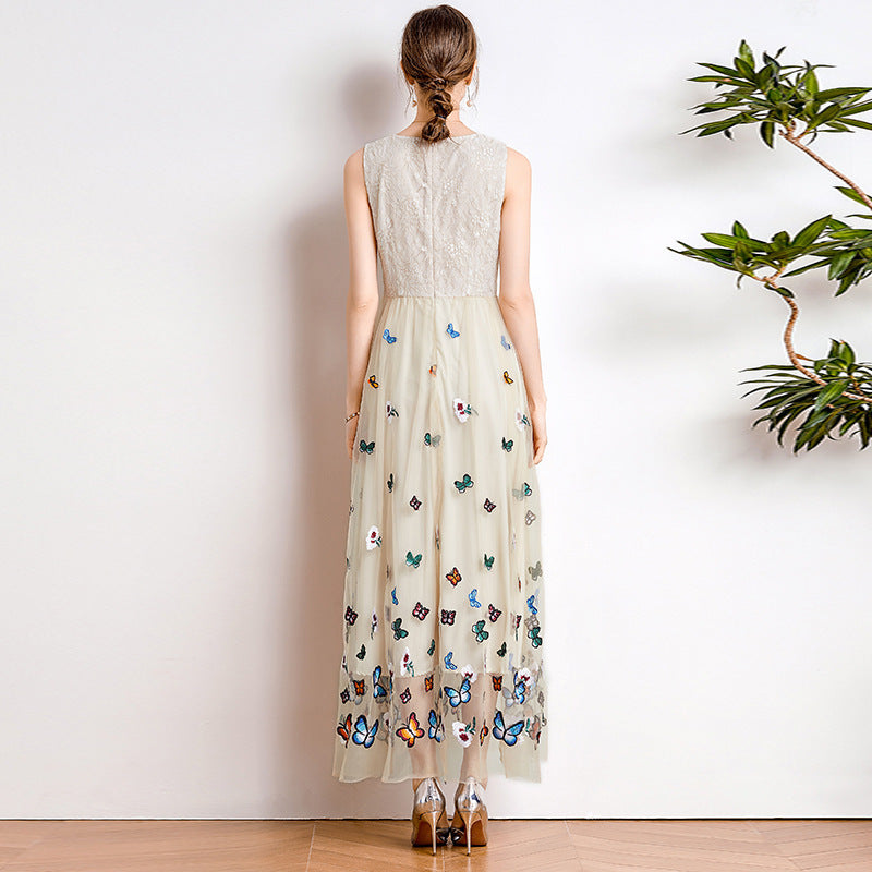 Lace Mesh Embroidered V-Neck Waist Dress For Women - BabynBeauty