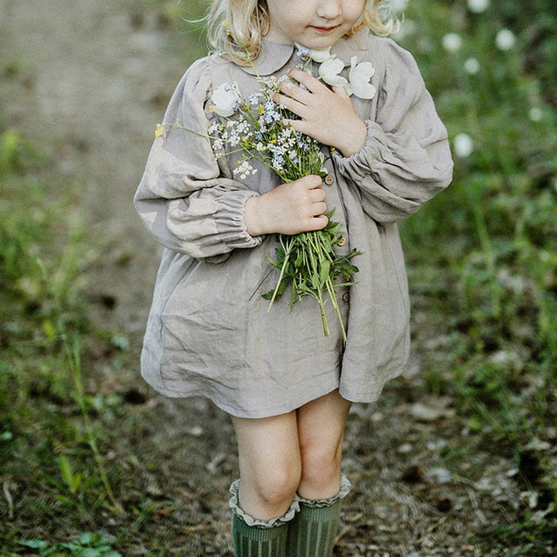 Girls' Cotton And Linen Doll Collar Princess Dress Shirt Top