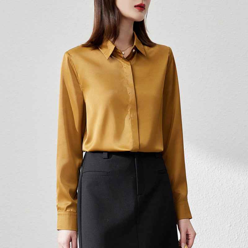 Graceful Satin Top OL Business Clothing Shirt For Women