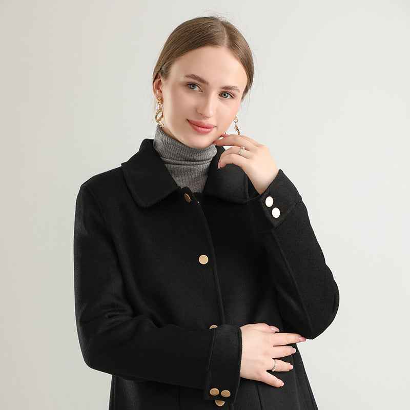Autumn And Winter New Polo Collar Solid Color Coat For Women