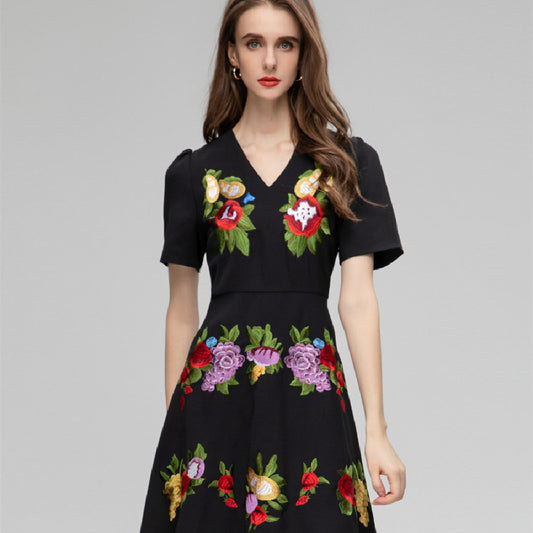 Women's Fashion Embroidered Flower Dress - BabynBeauty