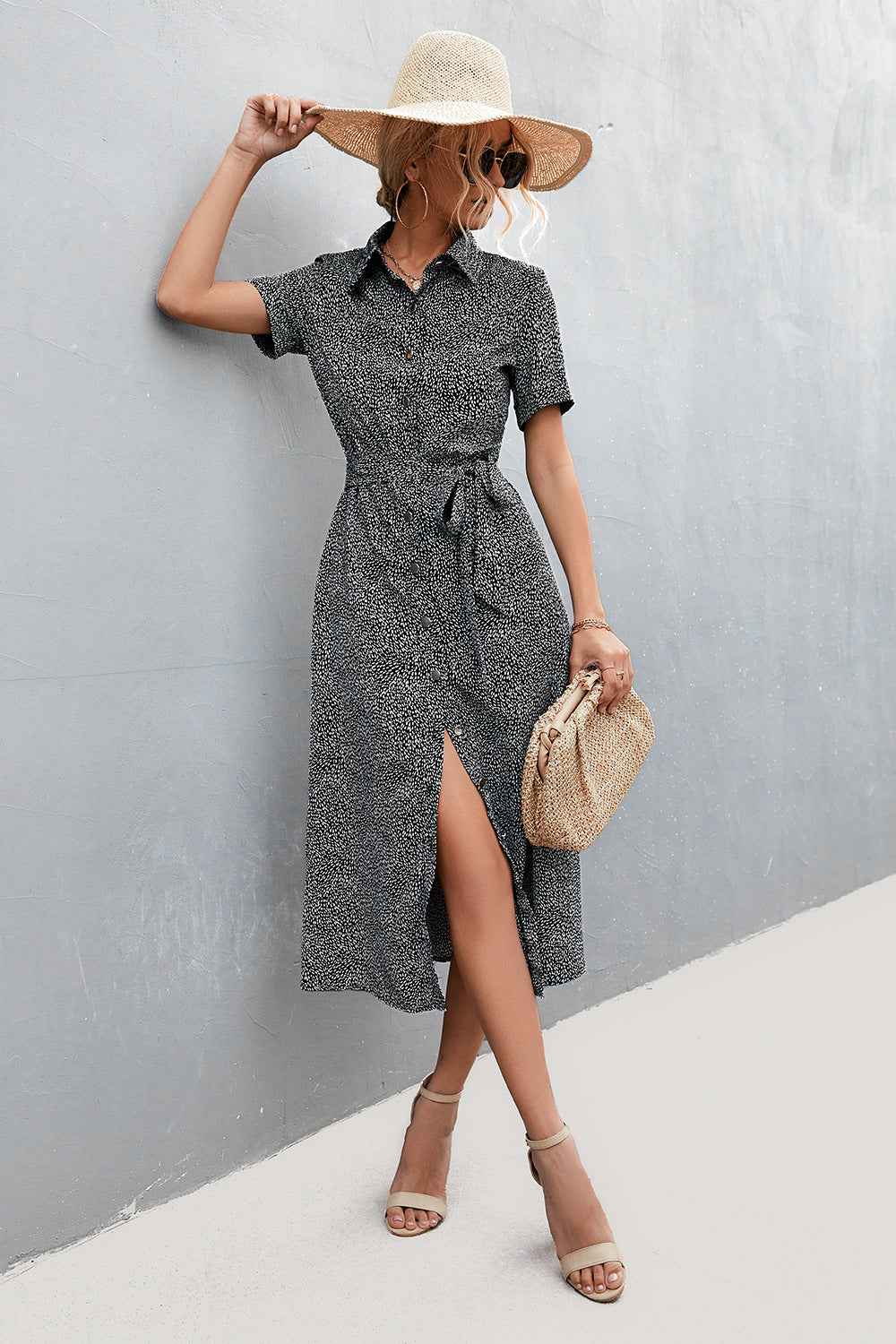 Point Belt Shirt Dress For Women