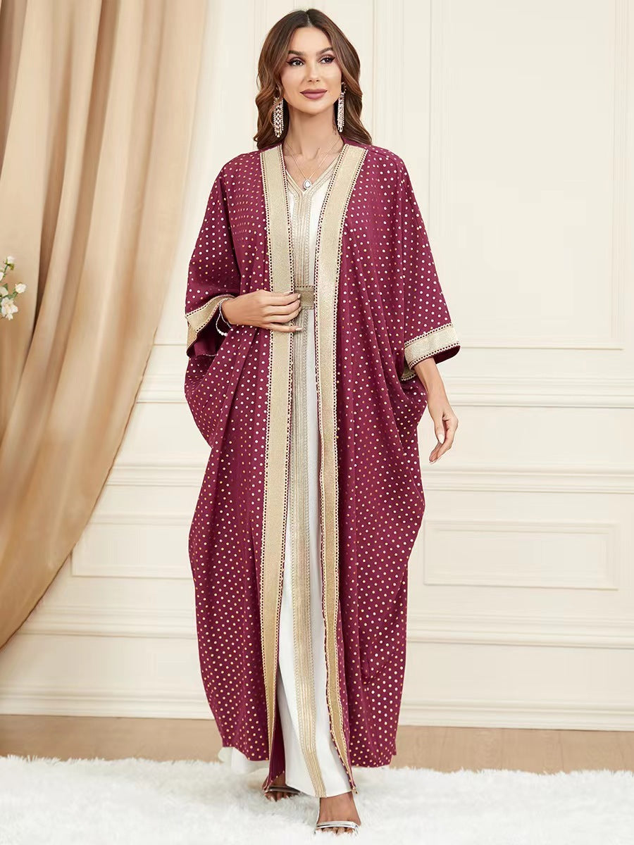 Ethnic Style V-neck Panel Two-piece Robe Dress