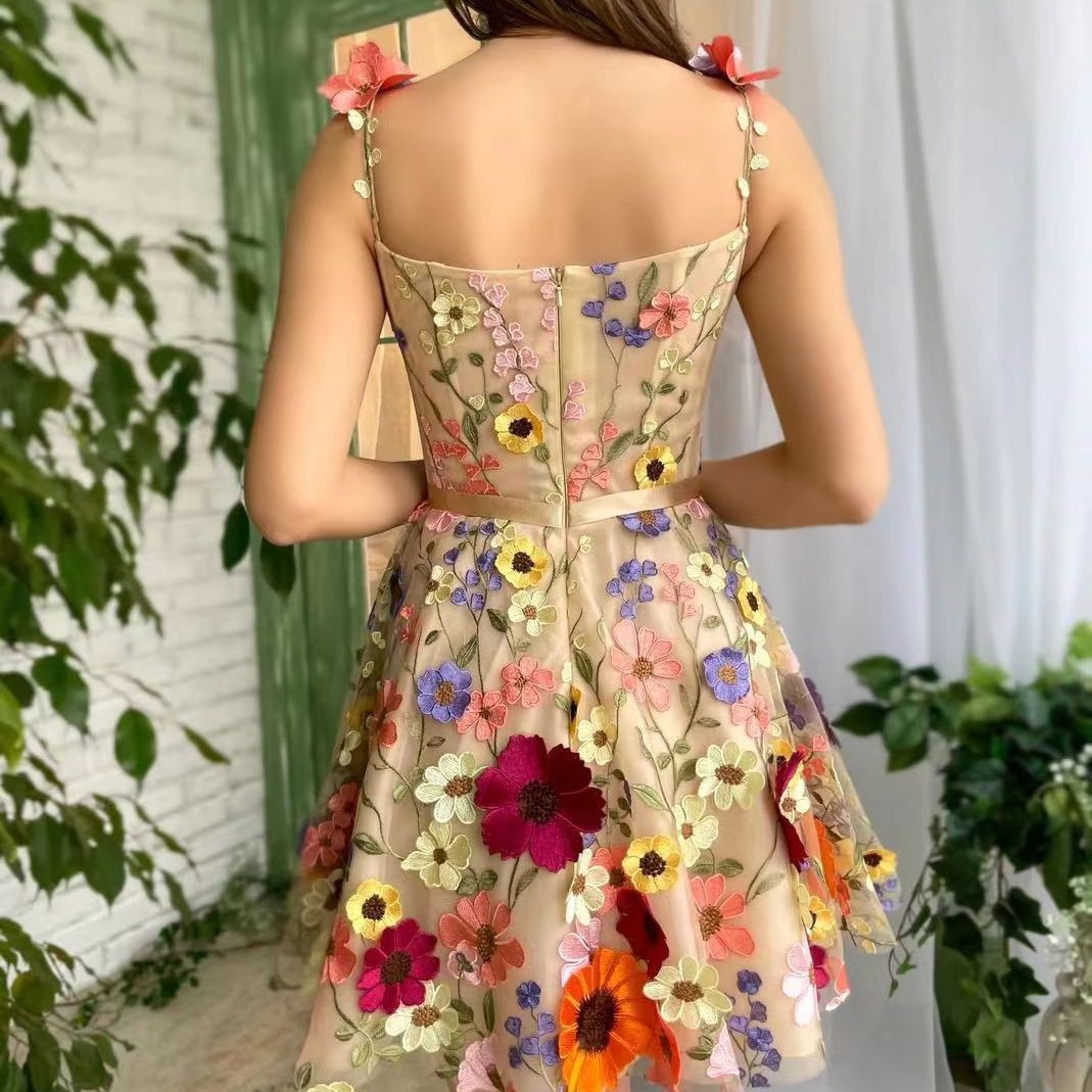 Three-dimensional Flower Embroidered Sheath Dress - BabynBeauty