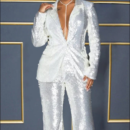 Slim-fit Sequined Suit Top And Trousers Women's Suit - BabynBeauty