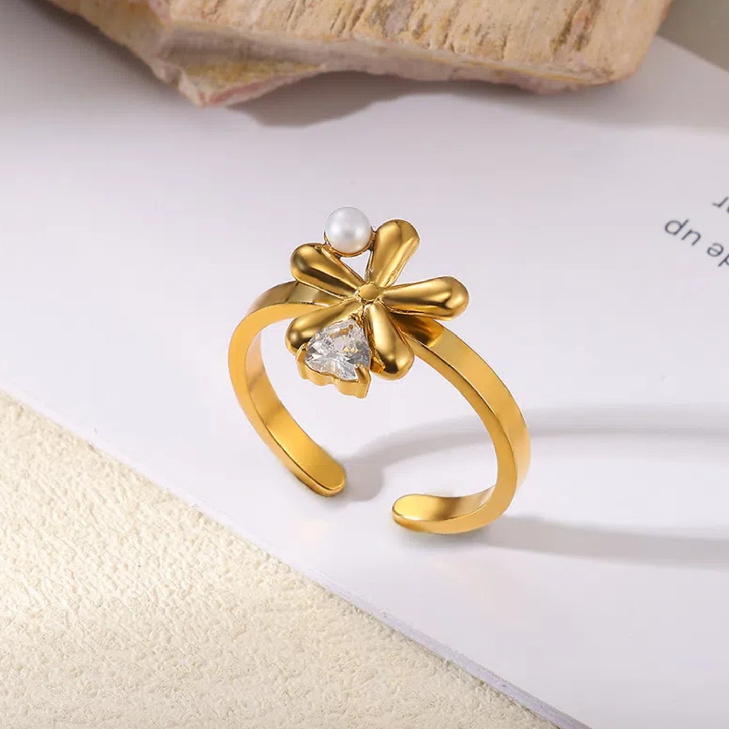 Stainless Steel Golden Pearl Ring Shaped Exaggerated