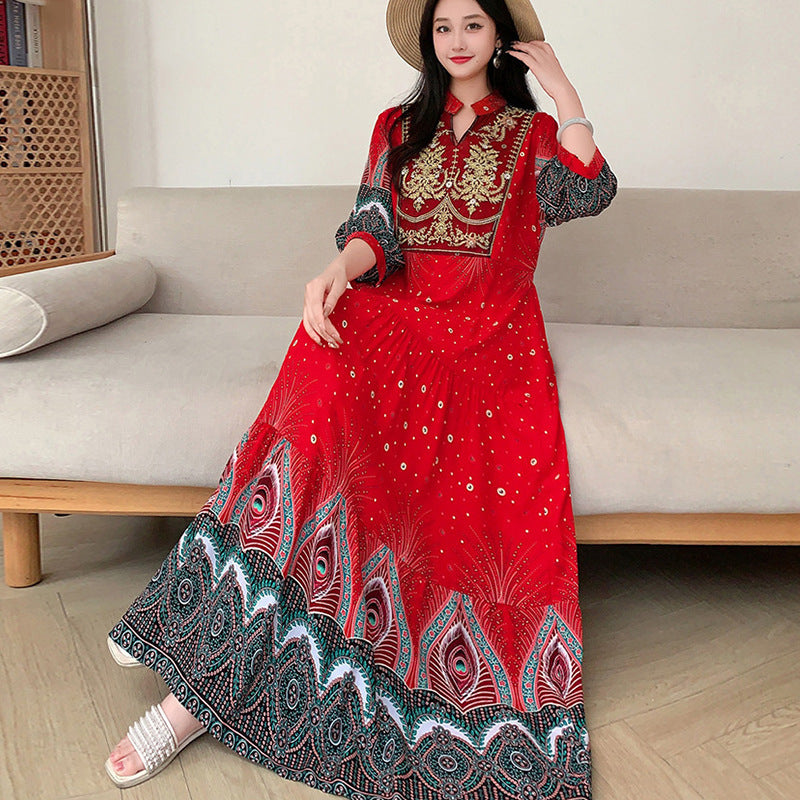Long Skirt, Ethnic Style Dress, Women's Summer Cotton Silk Floral Print