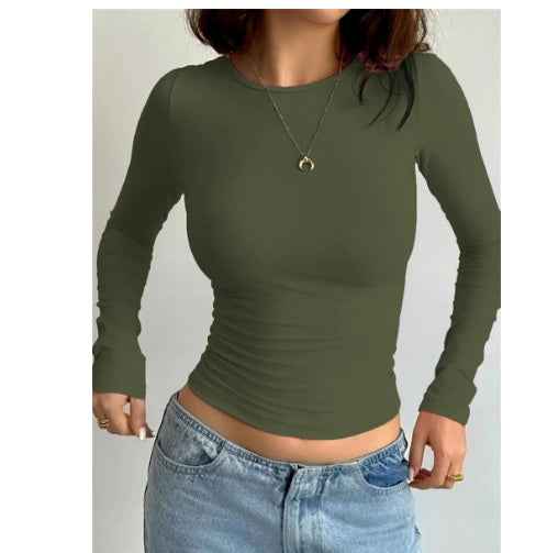Women's Fashion Casual Solid Color Slim Pullover T-shirt