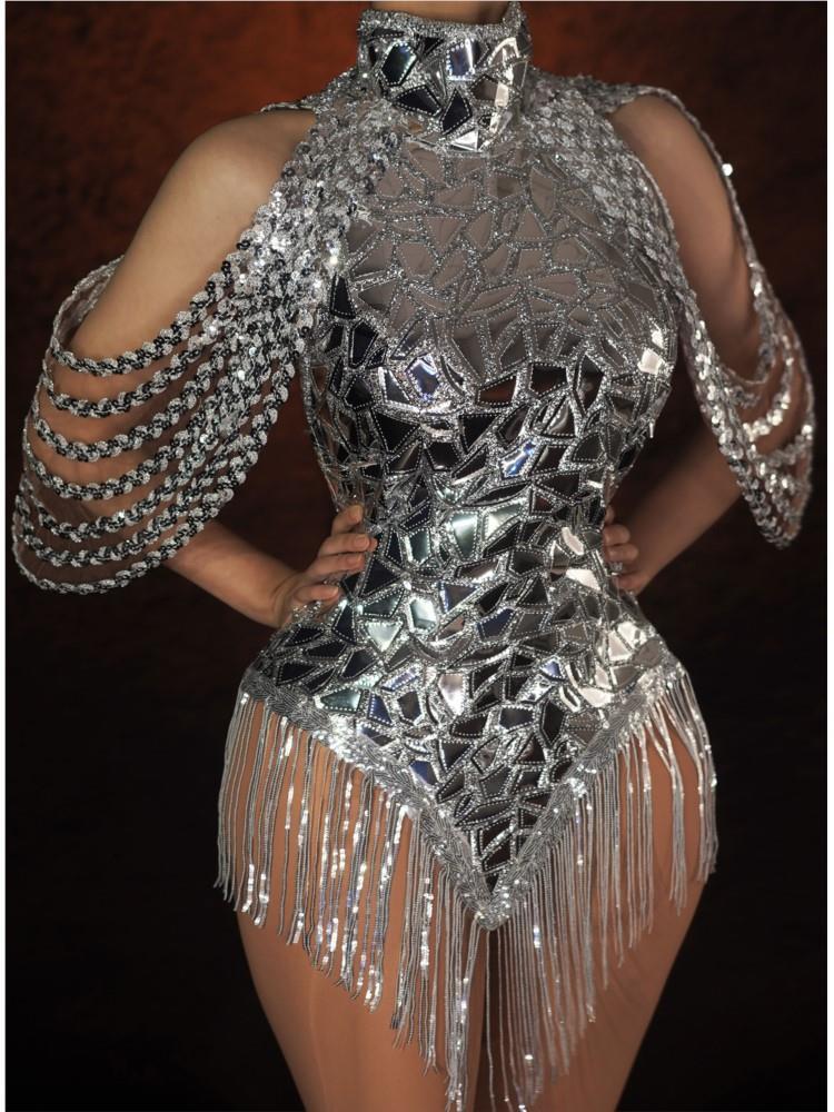 Rhinestones Women Singer Stage Dress