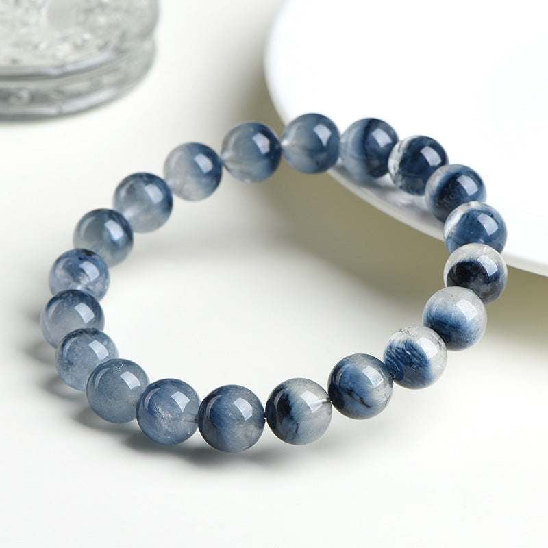 Natural Half Pot Blue Rabbit Hair Round Bead Bracelet