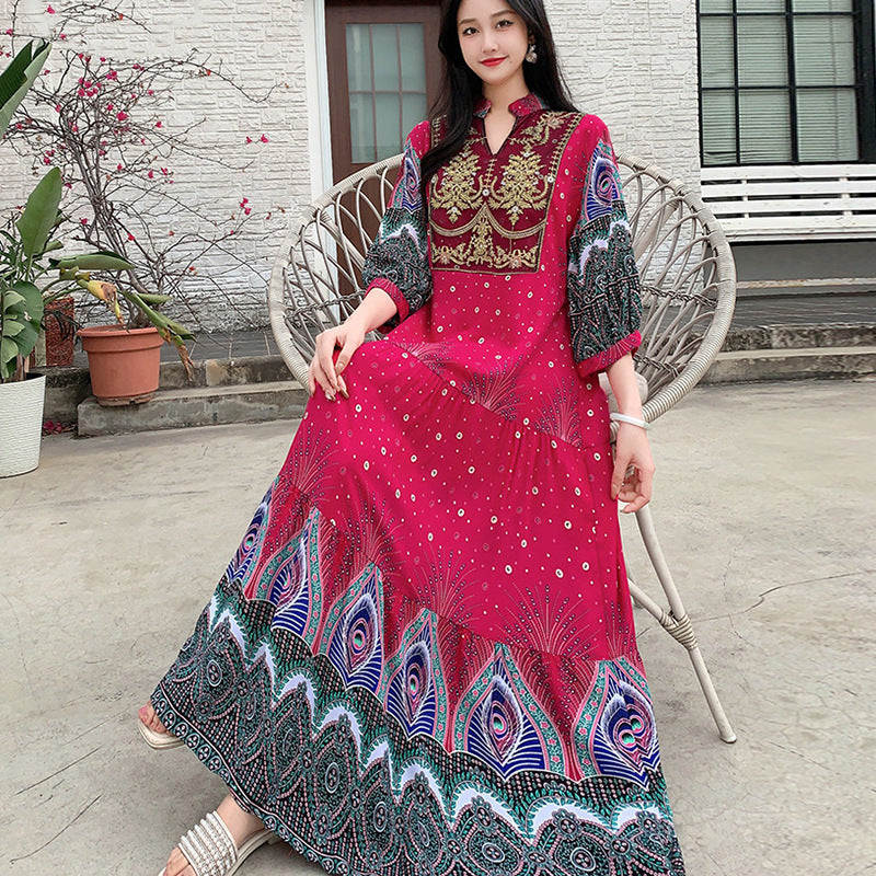 Long Skirt, Ethnic Style Dress, Women's Summer Cotton Silk Floral Print