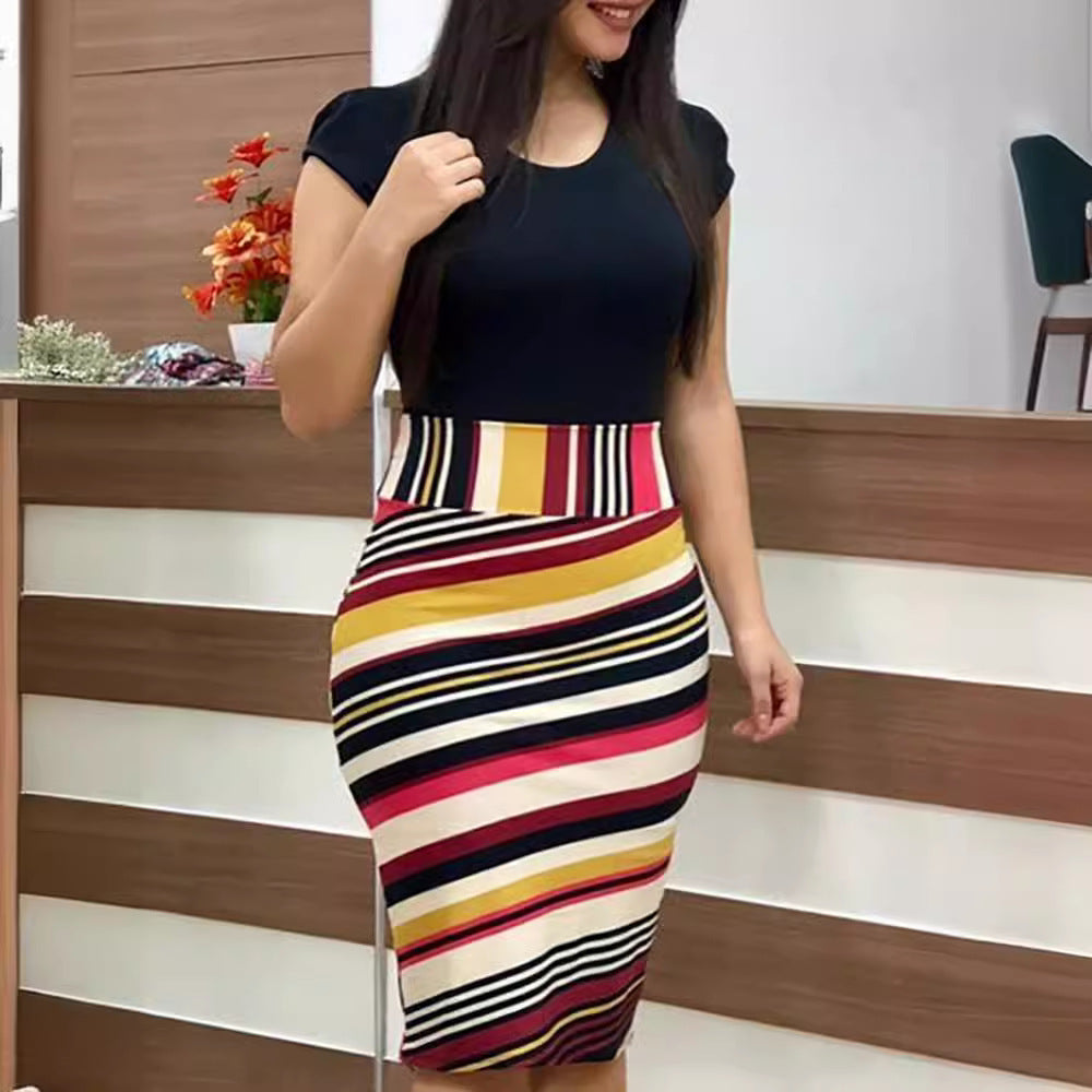 Women's Round Neck Multicolor Flower Sheath Dress - BabynBeauty