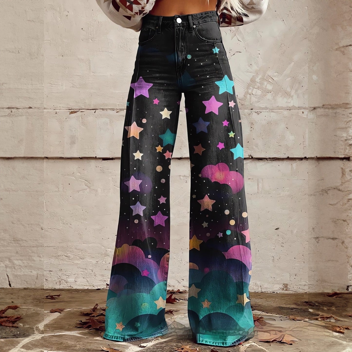 Foreign Trade Women's Casual Pants Imitation Jeans Wide Leg