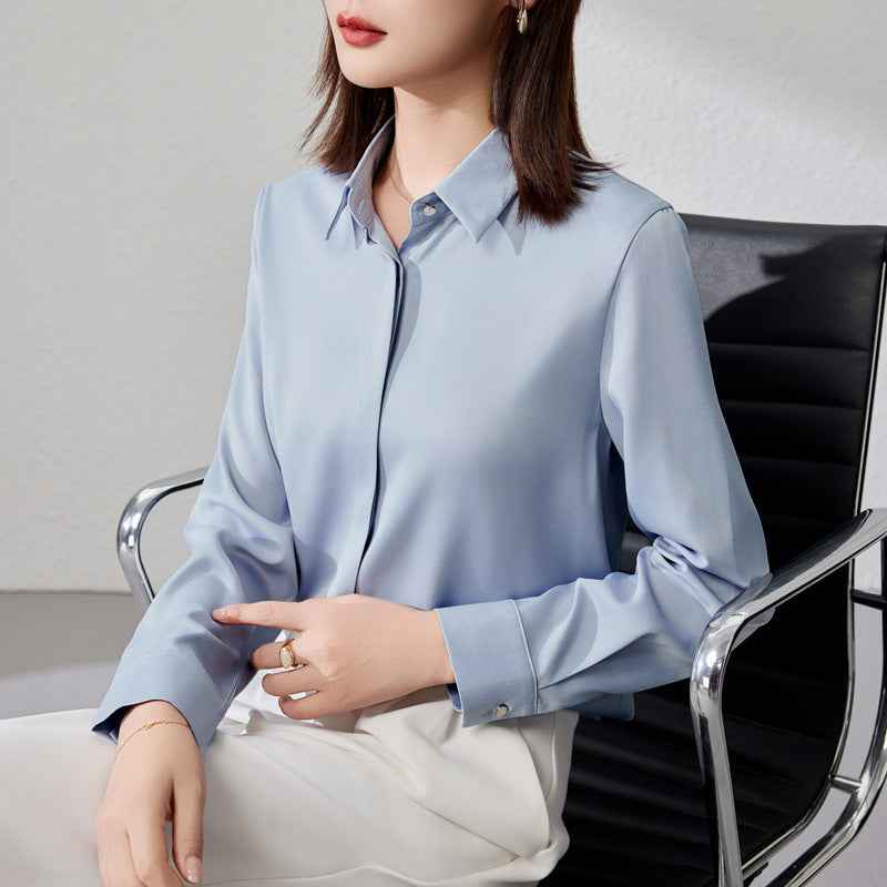 Graceful Satin Top OL Business Clothing Shirt For Women