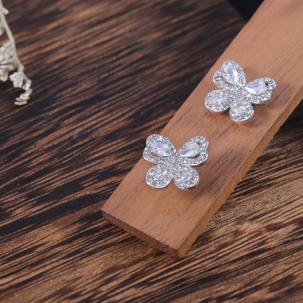 Girl Copper Spot Drill Butterfly Earrings