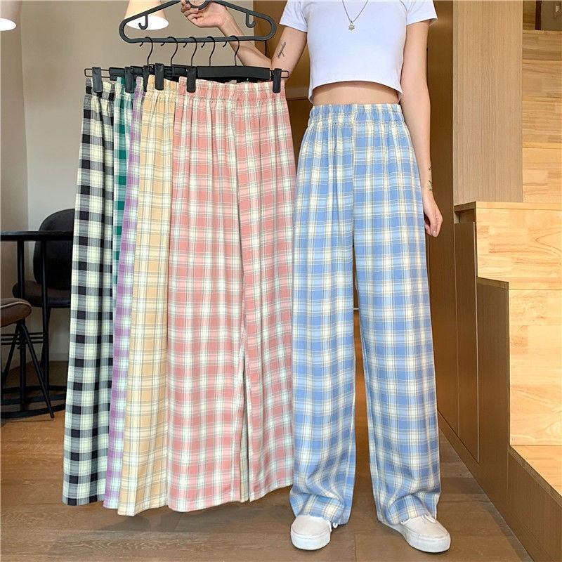Plaid Wide Leg Pants Women Casual Pants - BabynBeauty