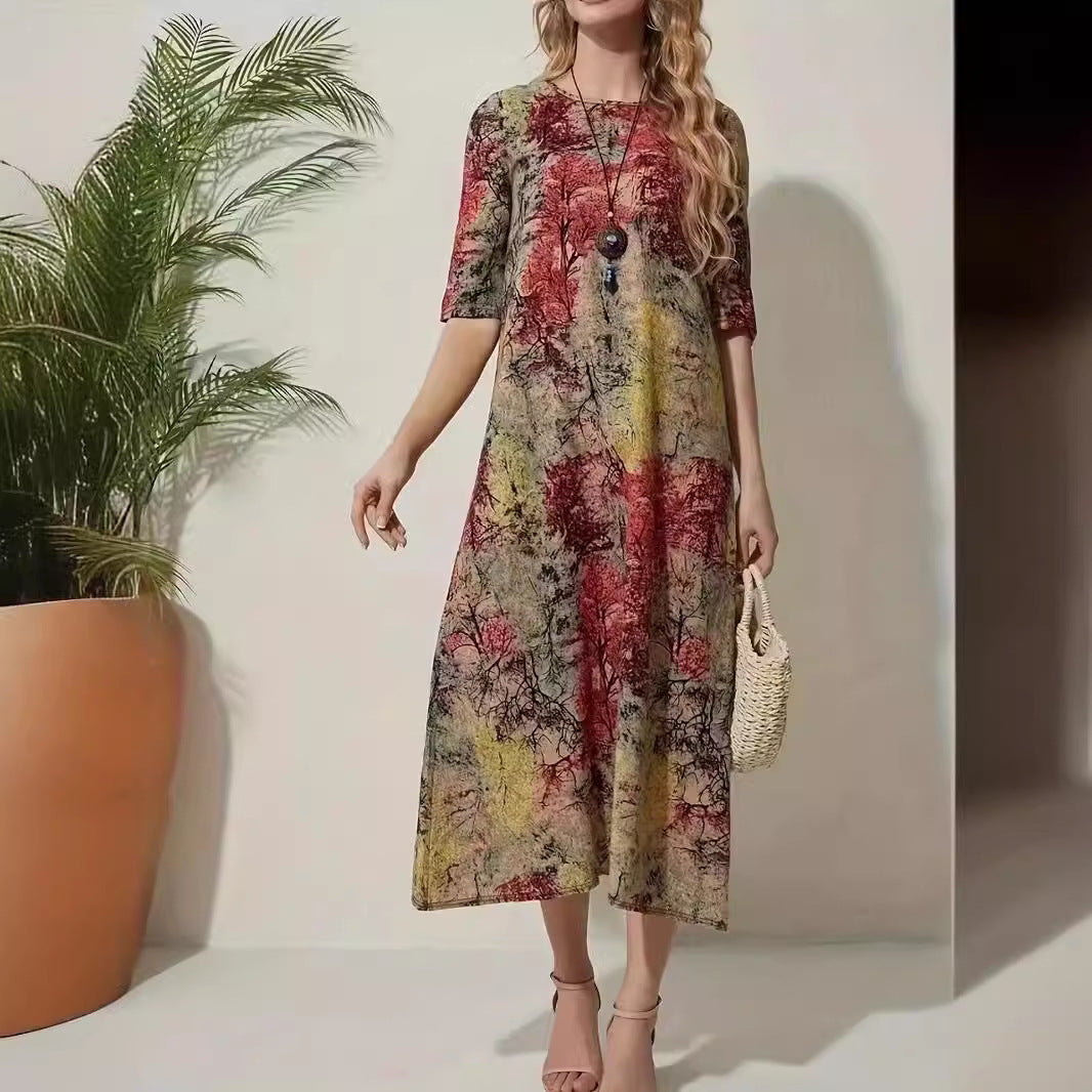 Ethnic Style Round Neck Printed Casual Dress