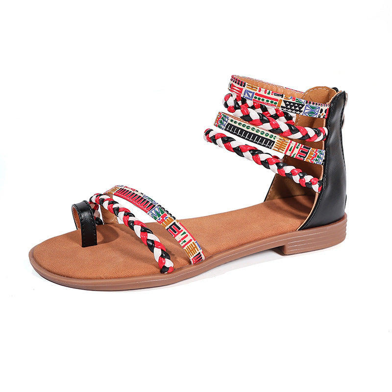 Ethnic Style Colorful Stitching Large Size Flat Bottom Sandals