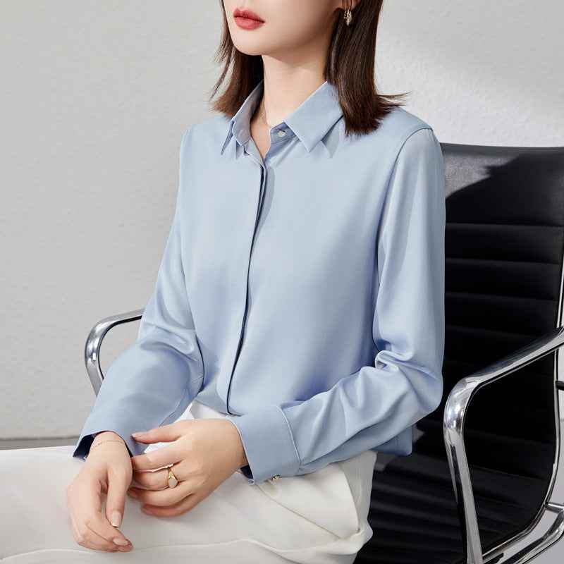 Graceful Satin Top OL Business Clothing Shirt For Women
