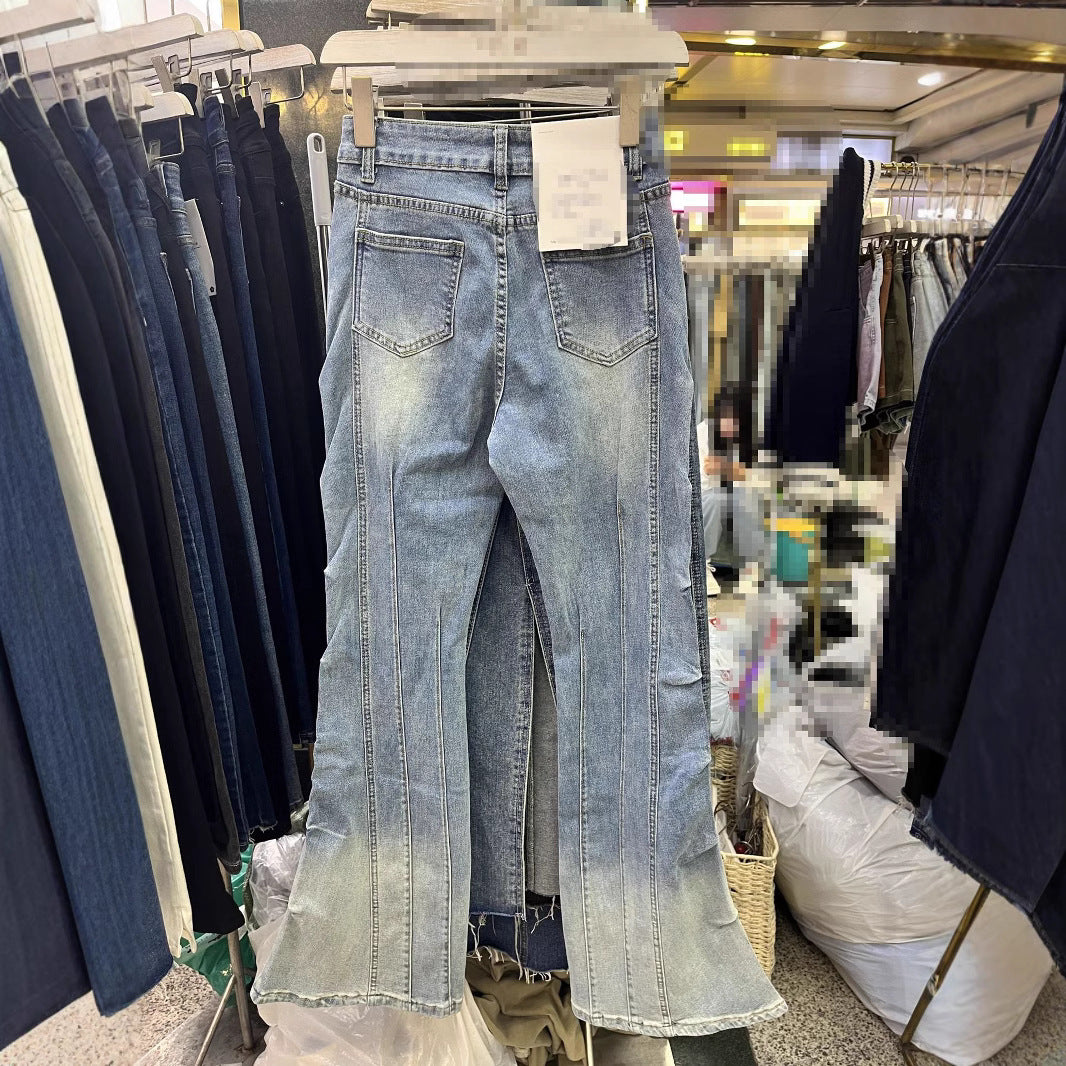 Retro Rivet Heavy-duty Skinny Jeans High Waist Slimming Design
