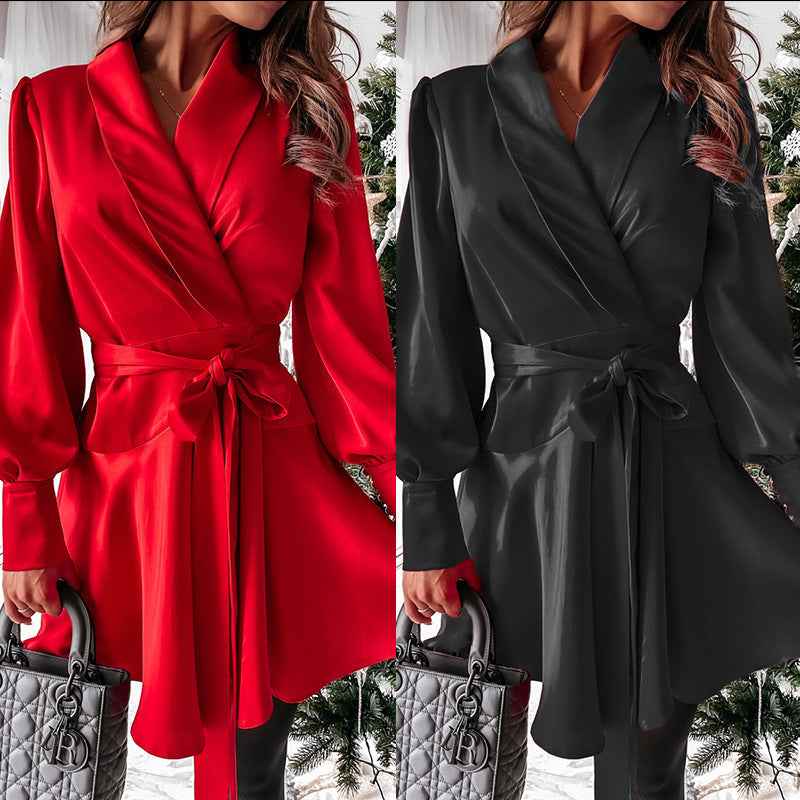 New Women's Casual Fashion Solid Color Shirt Dress Women