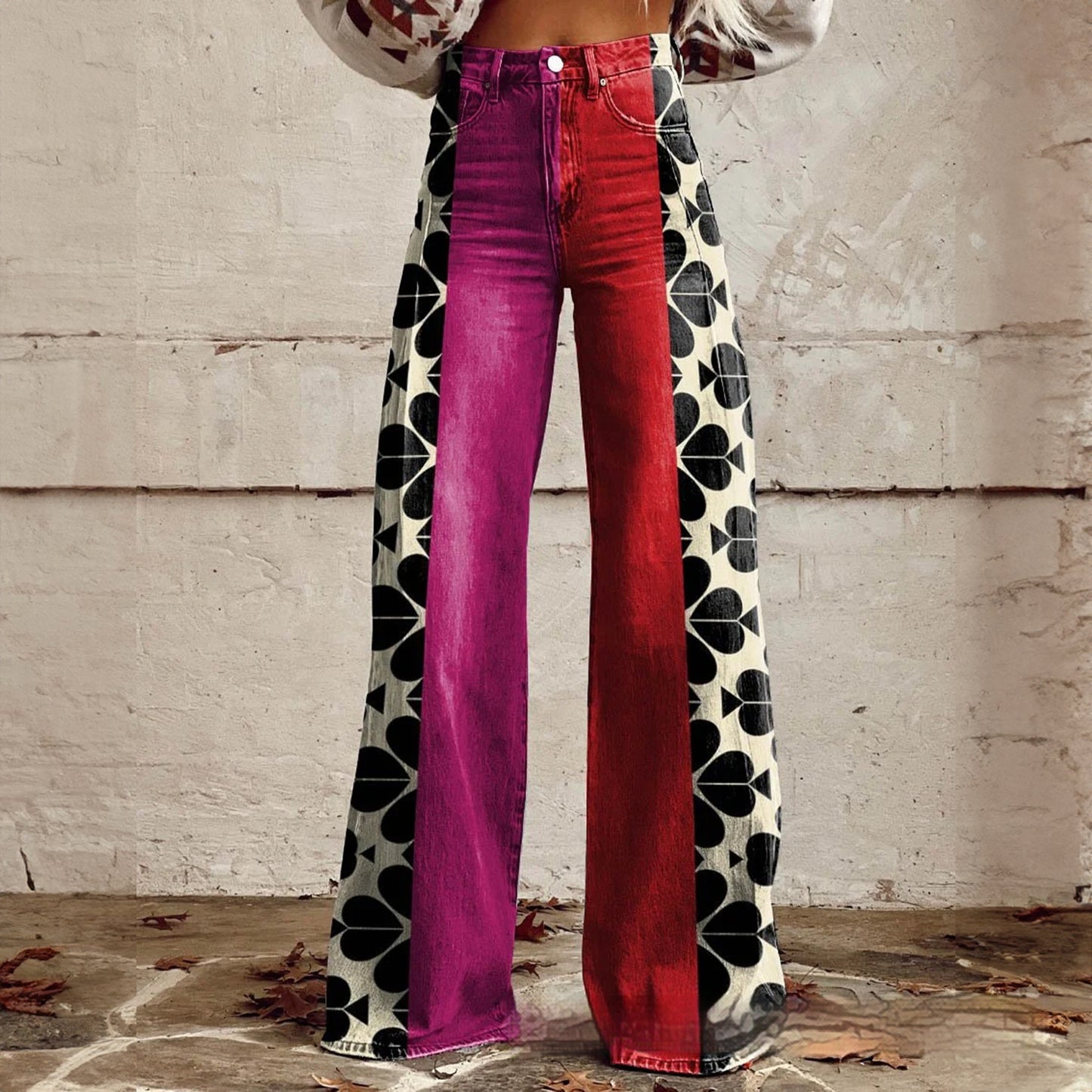 Foreign Trade Women's Casual Pants Imitation Jeans Wide Leg
