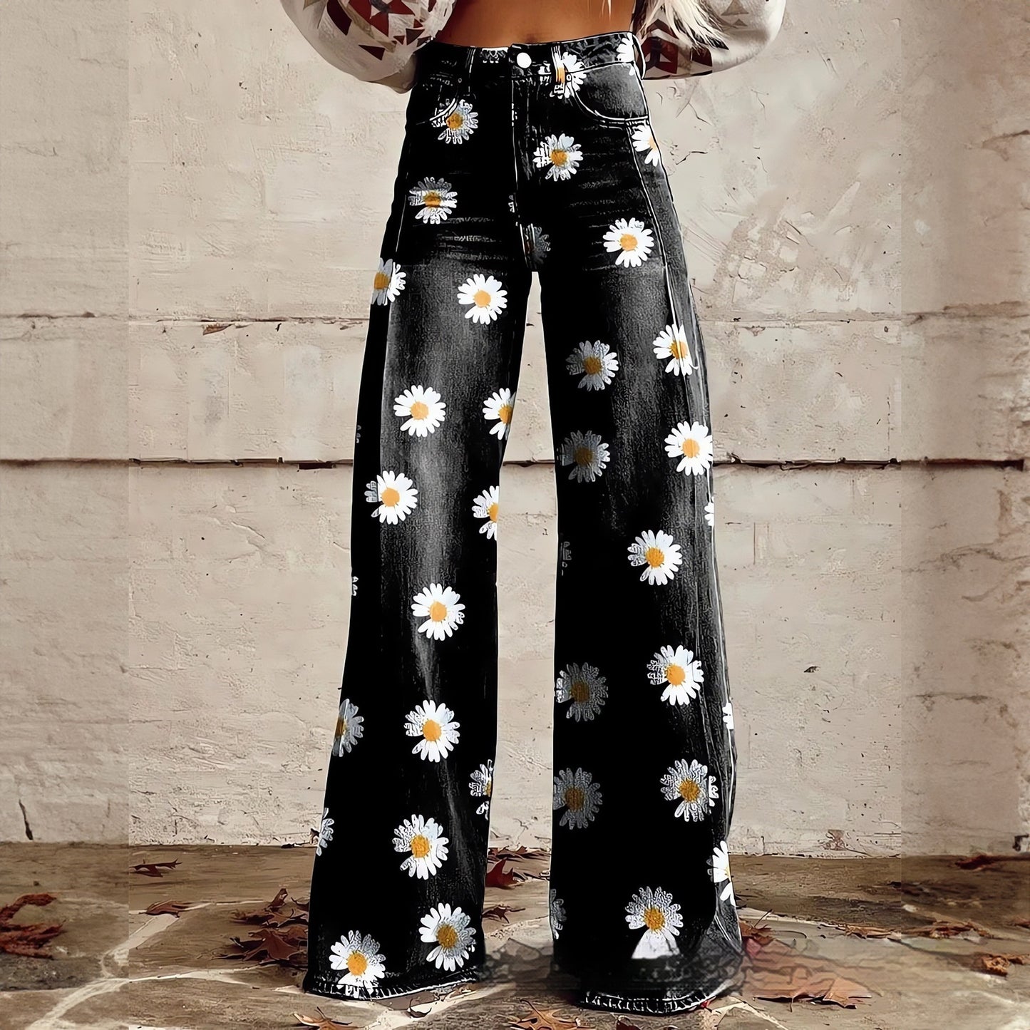 Foreign Trade Women's Casual Pants Imitation Jeans Wide Leg