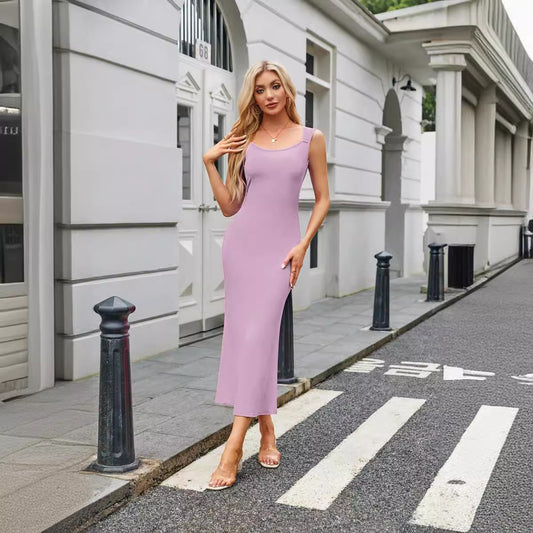 Square Collar Cap Sleeve Tight Fishtail Extra Long Dress Women