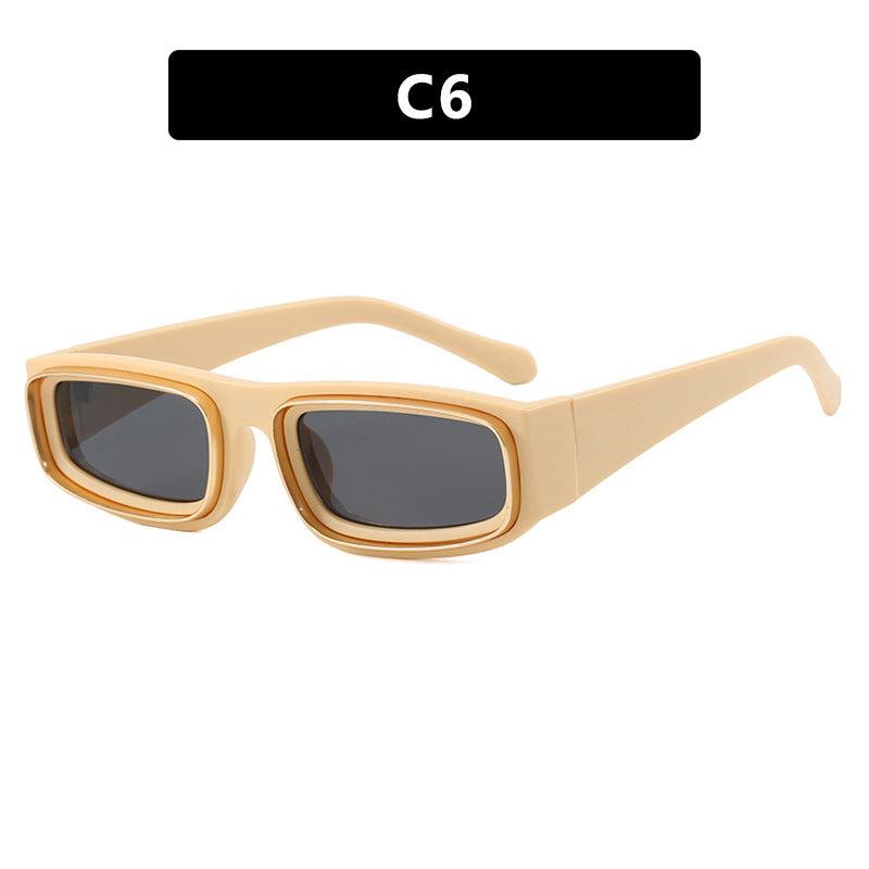 Double Circle Narrow Frame Square Sun Glasses