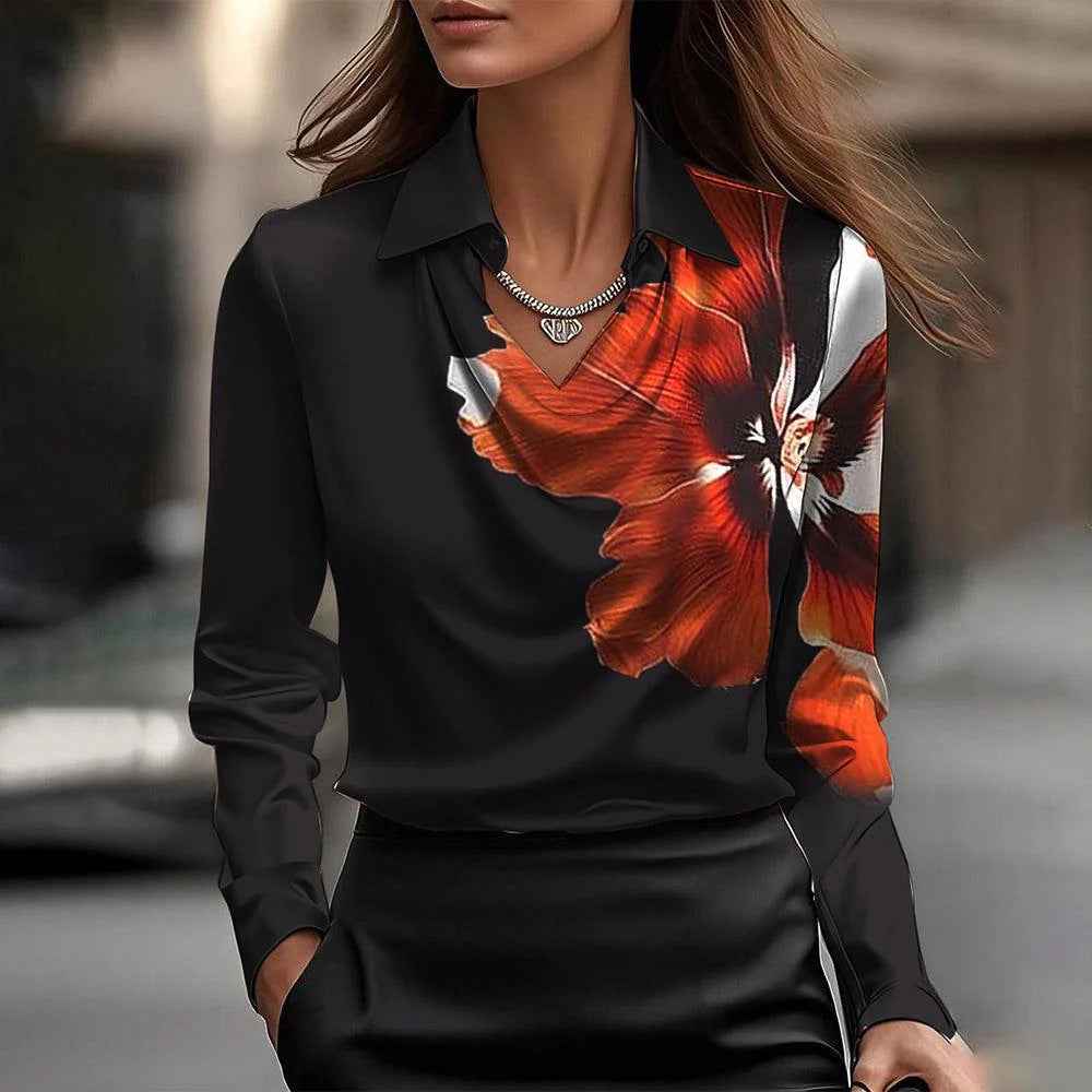 Women's Swing Collar Draped Shirts & Blouses Elegant Solid Satin Office Ladies Top Pullover Spring Long Sleeve Casual Tops